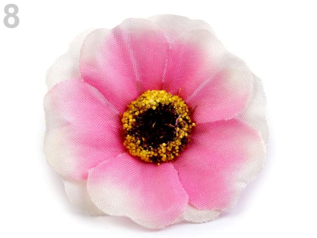 Umělý květ čajová růže 50 mm BÍLORŮŽOVÁ
