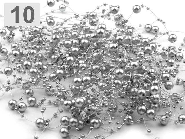 Perličky na silonu 7 mm - stříbrná 10 - 130 cm