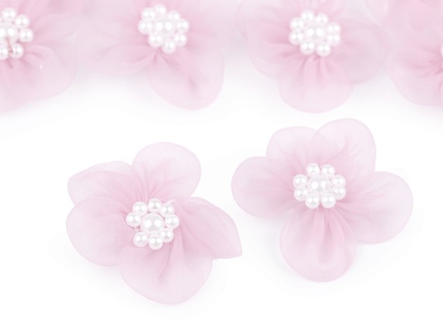 Monofilový květ s perličkami 30 mm - růžová sv.