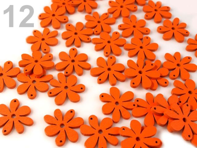 Dřevěný květ 20 x 25 mm - oranžová