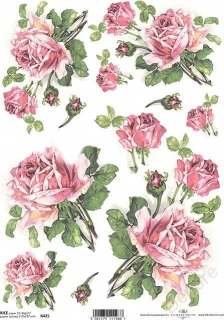 Rýžový papír A4 pro tvoření - Růže růžové
