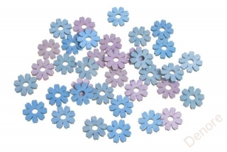 dřevěné květy (36 ks), modrá, růžová