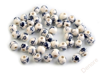 Porcelánové korálky s květy 6 mm - 10 ks - modrá temná
