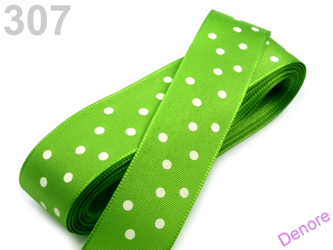 Atlasová stuha šíře 38 mm s puntíky - ŽLUTÁ