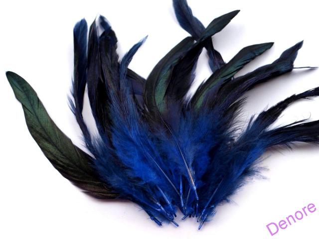 Ozdobné slepičí peří délka 6-15 cm -modrá - balení 20 ks