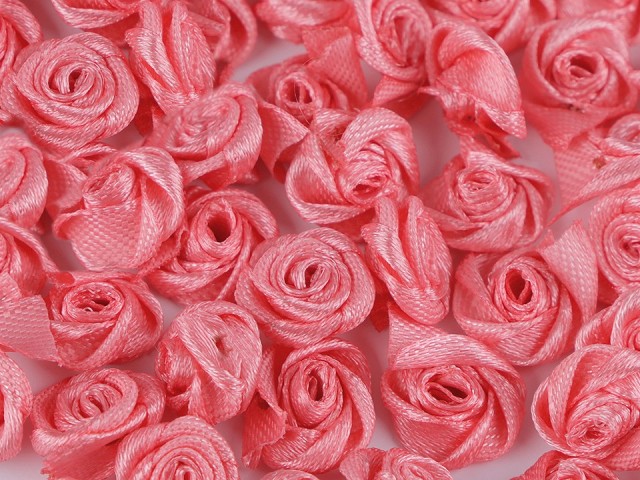 Textilní růžička 13 - 15 mm - růžová korálová - balení 