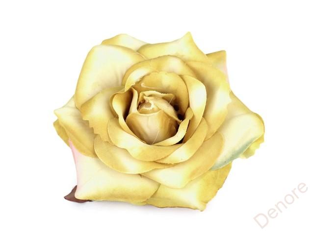 Umělý květ růže 70 mm hořčicová