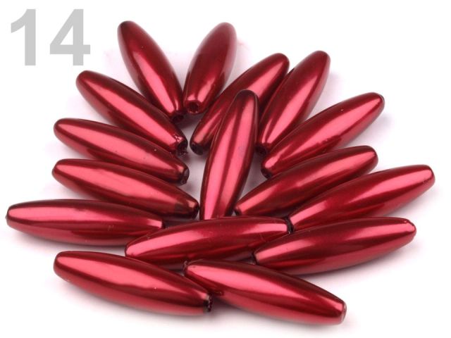 Plastové korálky oliva 10 x 30 mm  - bordo