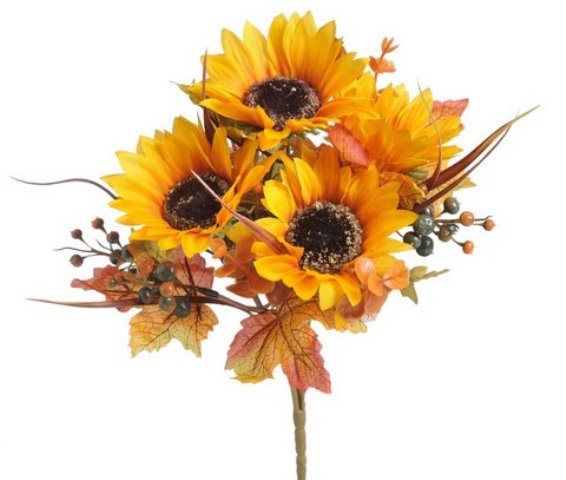 Dekorace, umělé slunečnice s listy svazek, 30 cm