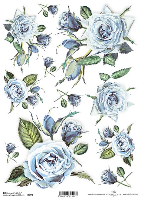 Rýžový papír A4 pro tvoření - Modré růže