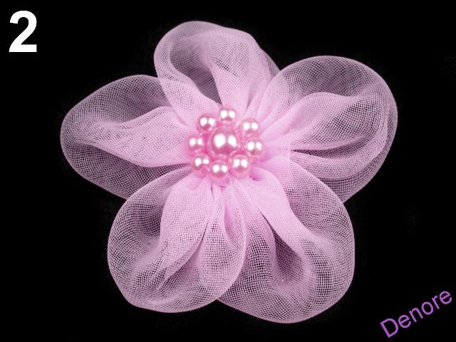 Monofilový květ s perličkami 40 mm - lila