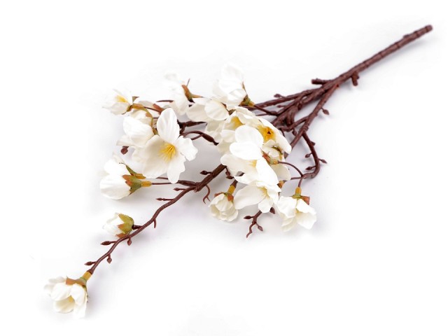 Umělá větvička třešňový květ krémová