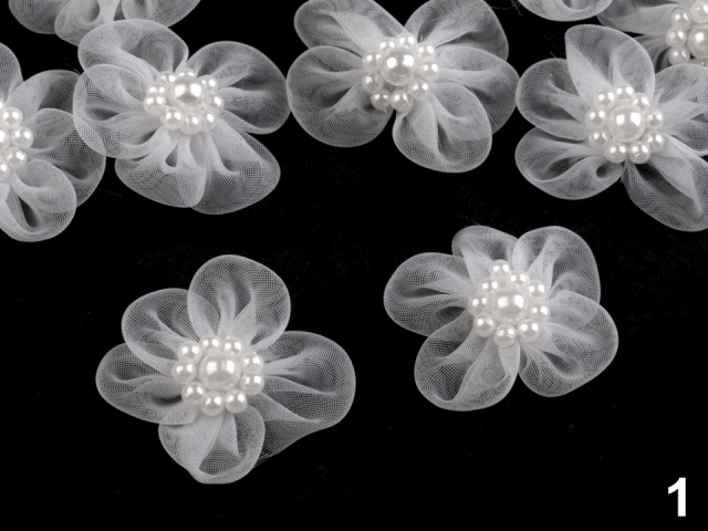 Monofilový květ s perličkami 25-30 mm - bílá