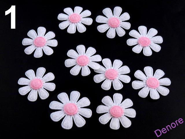 Květina 27 mm textilní - bílá, RŮŽOVÁ