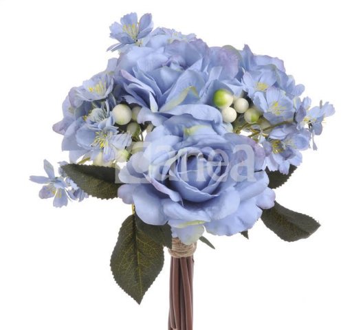 Buket růží s květy a bobulemi x 10 - modrá