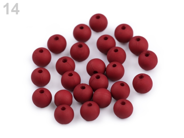 Plastové korálky 8 mm matné - 25 ks - BORDO