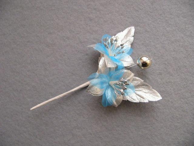 Květina - modro-stříbrná dekorace, 13cm