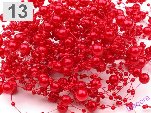 Perličky na silonu 7 mm - červená jahoda 13 - 130 cm
