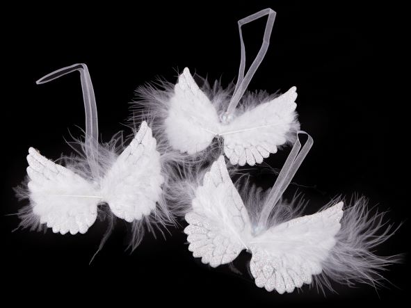 Dekorace andělská křídla malá 3 ks - bílá