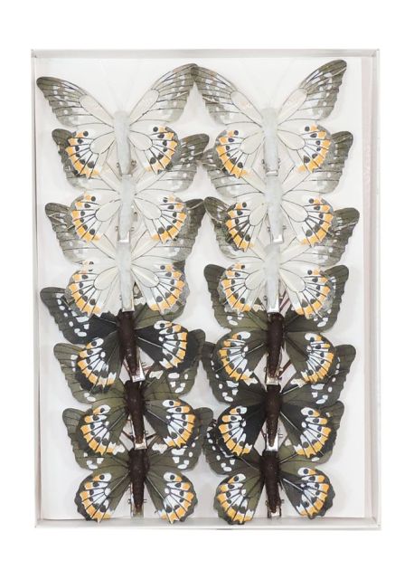 Dekorační motýl střední 8 cm, clip - HNĚDOBÍLÁ