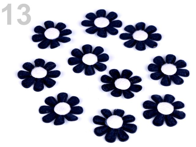 Květina 27 mm textilní - modrá tmavá