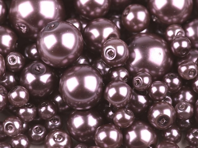 Skleněné voskové perly mix velikostí 4 - 12 mm fialová TMAVÁ