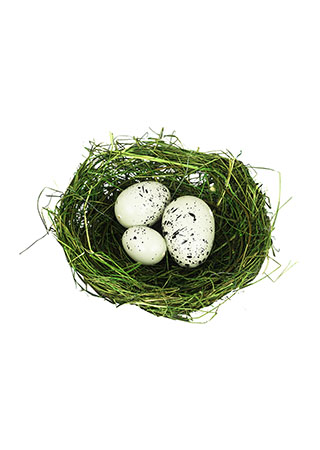 Hnízdo s vajíčky, dekorace z révového proutí s kovovem