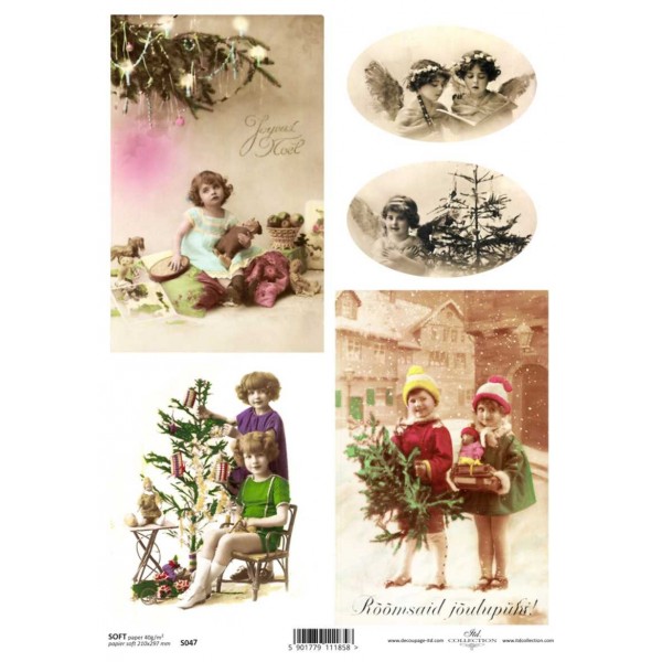 Papír soft A4 pro tvoření - Vintage vánoční s dětmi