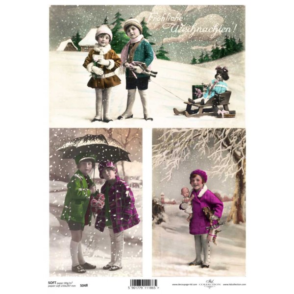 Papír soft A4 pro tvoření - Vintage zimní s dětmi