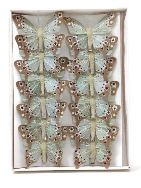 Dekorační motýl střední 8 cm, clip - MINT
