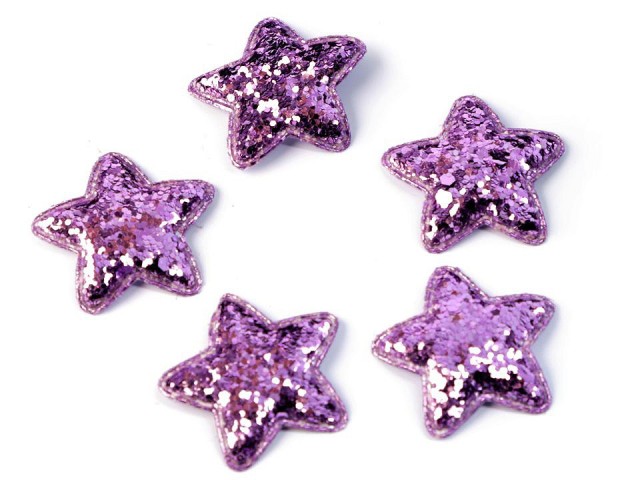 Hvězda 35 mm s flitry - 10 ks -  fialová lila
