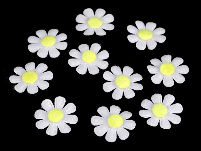 Květina 27 mm textilní - bílá - žlutá