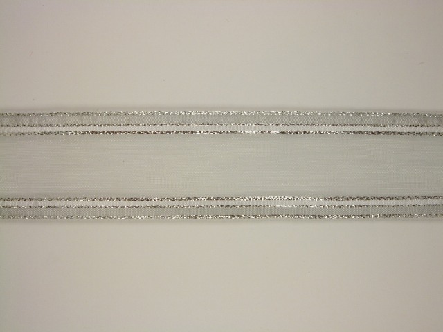 Plátnová stuha s metaloplastem, monofilem a vlascem 40 mm STŘÍBRNÁ