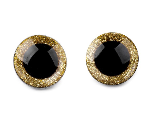 Oči glitrové s pojistkou 25 mm - 4 ks - zlatá