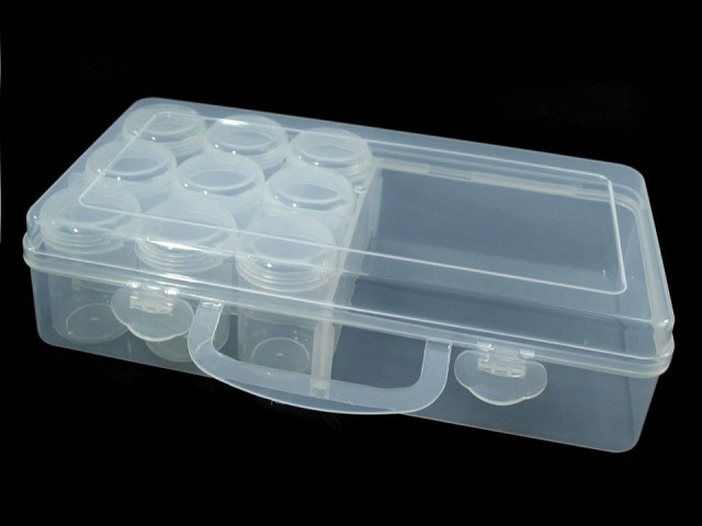 Plastový box / zásobník 13x26x6 cm s dózičkami