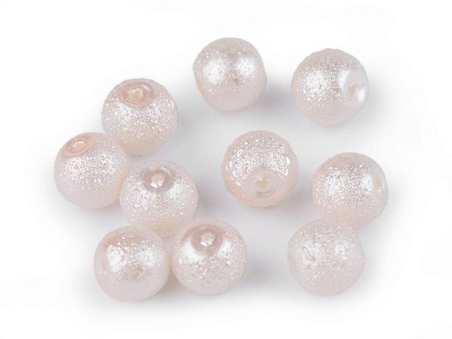 Skleněné voskové perly vroubkované 8 mm - 40 ks perlová - růžová světlá
