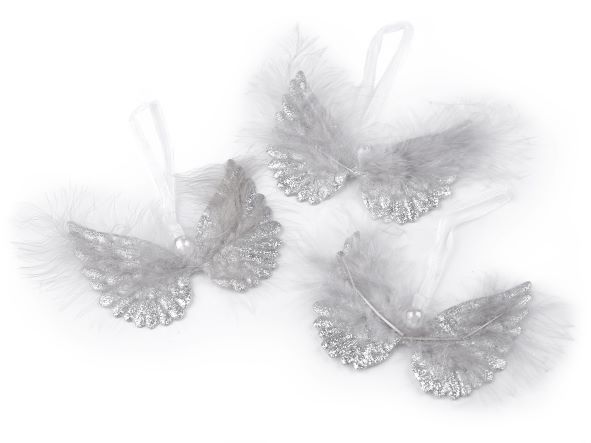 Dekorace andělská křídla malá 3 ks - stříbrná