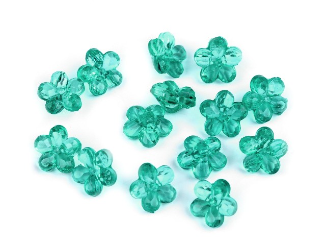 Plastové knoflíky / korálky květ 12 mm - zelený tyrkys 5 gr.