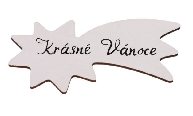 Dřevěná cedulka - krásné vánoce - kometa - bílá