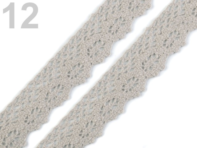 Bavlněná krajka šíře 25 mm paličkovaná - šedá