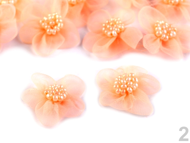Monofilový květ s perličkami 25 - 30 mm - meruňková