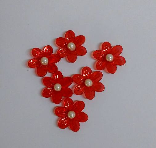 Květ plastový s perličkou 26 mm, červená jahoda