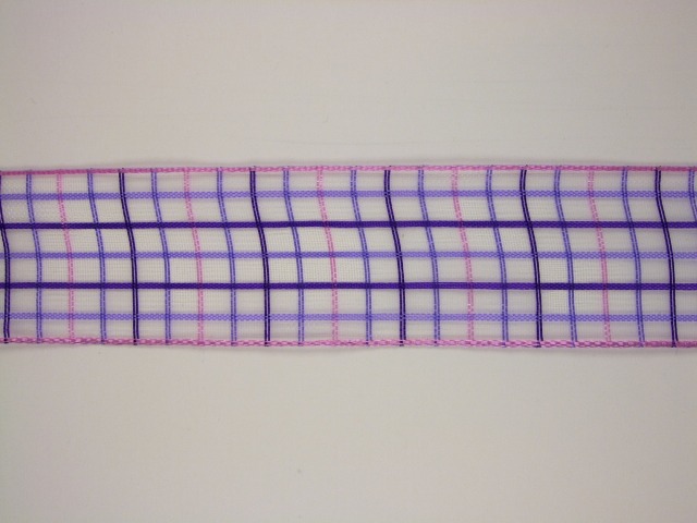 Károvaná stuha drátem šíře 25 mm - fialová