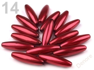 Plastové korálky oliva 10 x 30 mm  - bordo