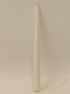 Kónická svíce 29 cm - BÍLÁ metalická - drápaná