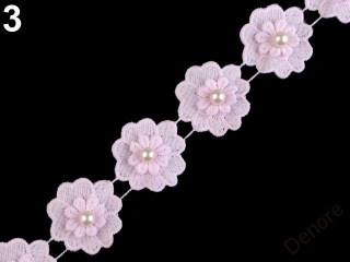 Krajkový květ s perlou 40 mm RŮŽOVÁ