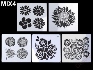 Plastová šablona 13 x 13 - MIX 4 květy - 5 ks
