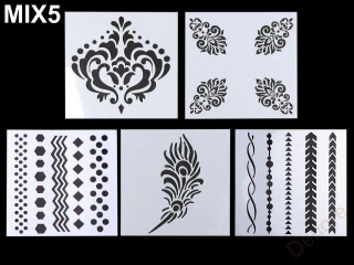 Plastová šablona 13 x 13 - MIX 5 ornamenty - 5 ks