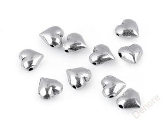 Kovový korálek srdce 8 x 8 mm - 10 ks - stříbrná