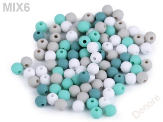 Plastové korálky matné 6 mm mix TYRKYS